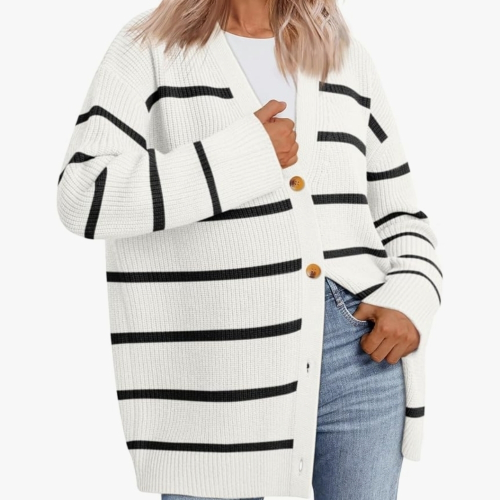 Oversized Cardigan Women M Striped‎ Sweater Academia Preppy Nerd Slouch Cozy